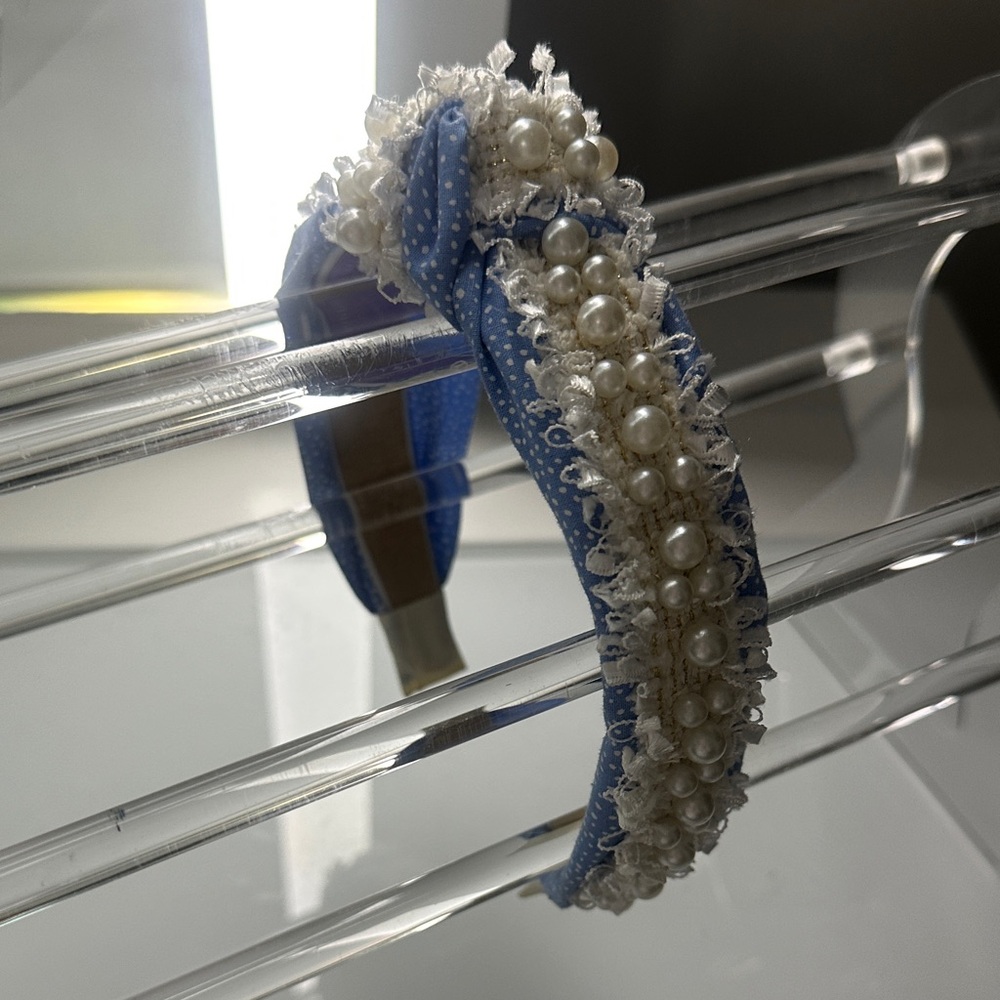 Blue and White Pearl Embellished Headband